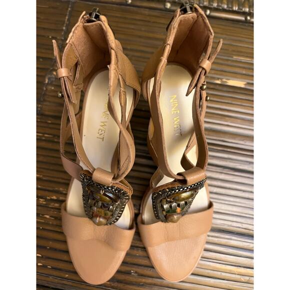 Nine West Women's Reese Leather Dress Sandal Bohemian Beaded Gladiator Size 7 - Picture 11 of 11